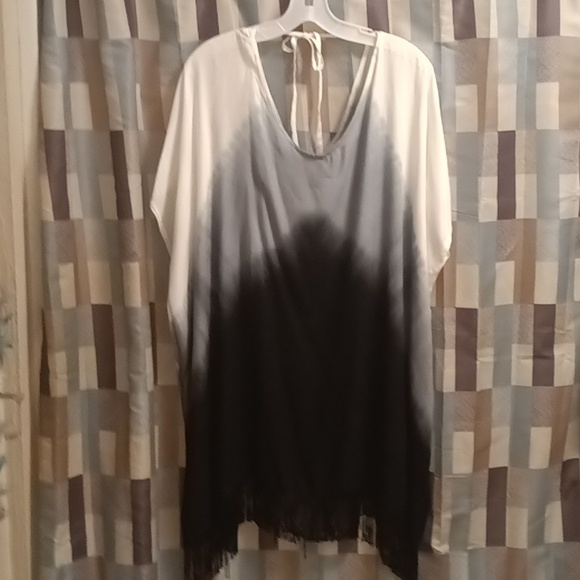 The Golden Globe Clothing multi-colored tie-dye scoop neck tie-up dress w fringe - Picture 2 of 13